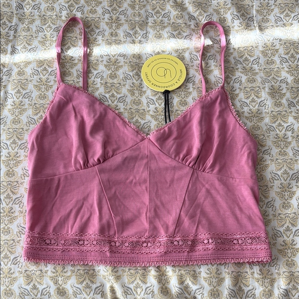 Pink Lace Trim Cami Top